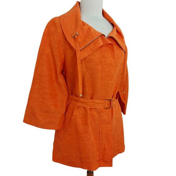 Lafayette 148 Belted Full Zip Front Jacket Size 10 Orange Linen Cupro Pockets - Picture 7 of 11